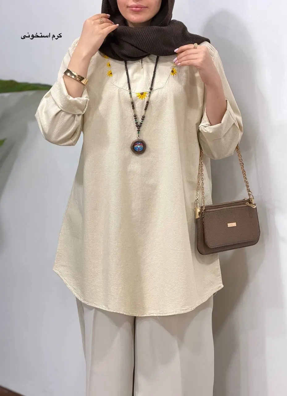 مانتو لینن گلدوزی آیسو آفتابگردون